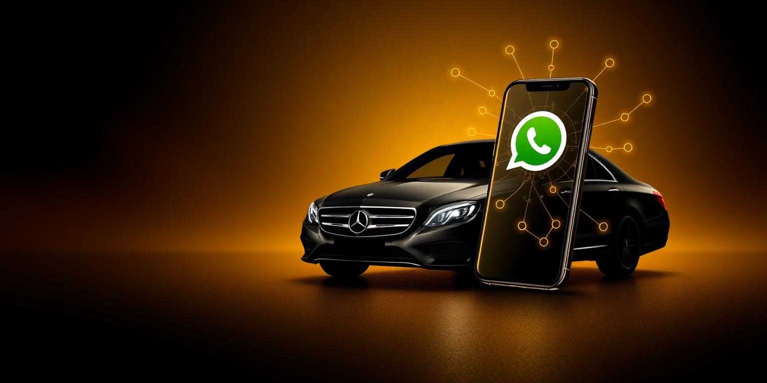 AI dispatch assistant connecting a chauffeur car with a WhatsApp booking on a smartphone